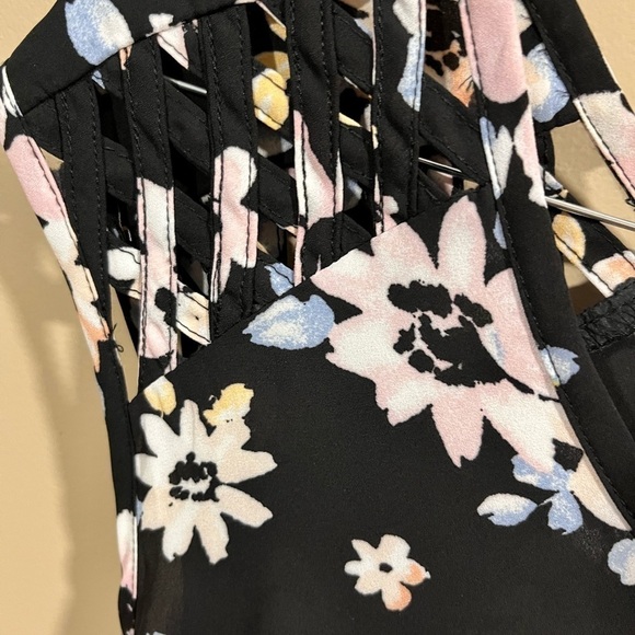 Xhilaration Black Floral Mini Dress Medium Cottagecore Coquette Romantic - Picture 5 of 8